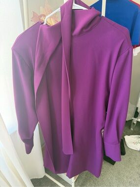 Zara Long-Sleeve Tie-Neck Dress